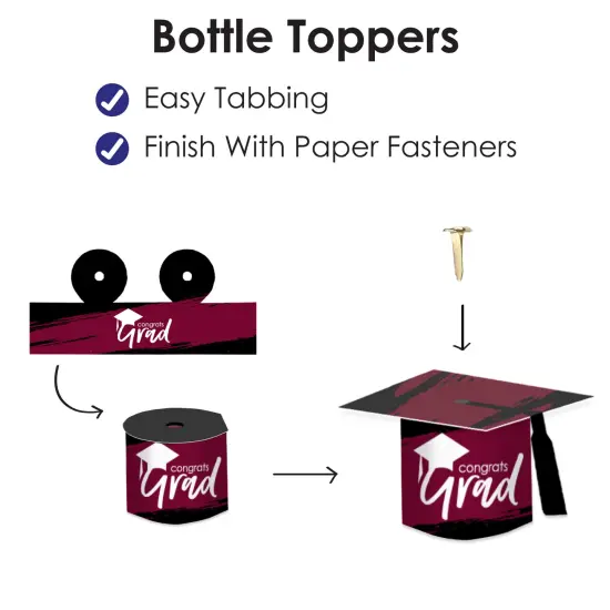 Big Dot of Happiness Maroon Grad - Best is Yet to Come - DIY Grad Cap Burgundy Graduation Party Bottle Topper Decorations - Set of 20 {7}