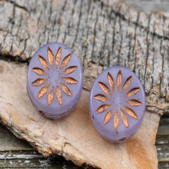*15* 12mm Bronze Washed Lilac OpalineAster Flower Coin Beads {2}