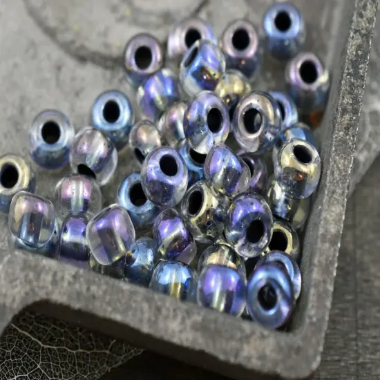 50G Black Lined Crystal AB Czech 2/0 Seed Beads {5}