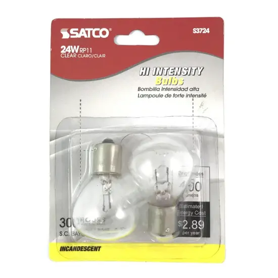 2Pk - Satco S3724 24W RP11 6-8V BA15S Bayonet Base Miniature light bulb {1}