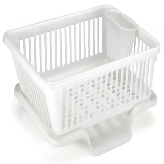 Heavy Duty 2-Piece Plastic Dish Drying Rack Set in White - Includes Large Dish Drainer, Attached Drainboard, and Utensil Cup Holders for Home Kitchen Countertop Organization {3}