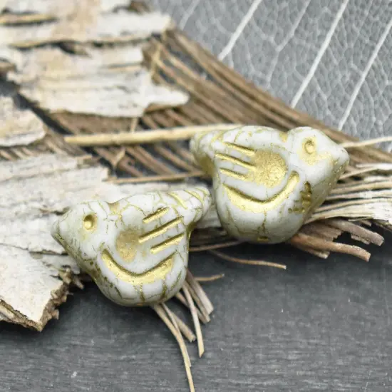 *6* 11x22mm Gold Washed Matte White Luster Bird Beads {4}