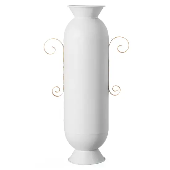 19.25 in Tall Decorative White Metal Floor Vase With 2 Gold Handles - Elegant Handcrafted Chic Vessel for Entryway, Living Room, or Dining Room - Modern Home Decor Accent - Tall Floor Standing Vase {3}