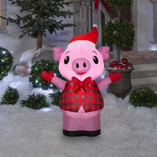 3.5' Gemmy Airblown Christmas Pig in Christmas Vest 119531 {2}