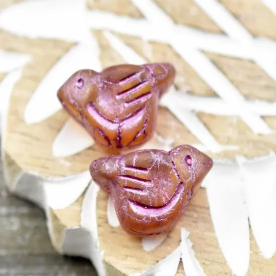 *6* 11x22mm Metallic Pink Washed Topaz Bird Beads {2}