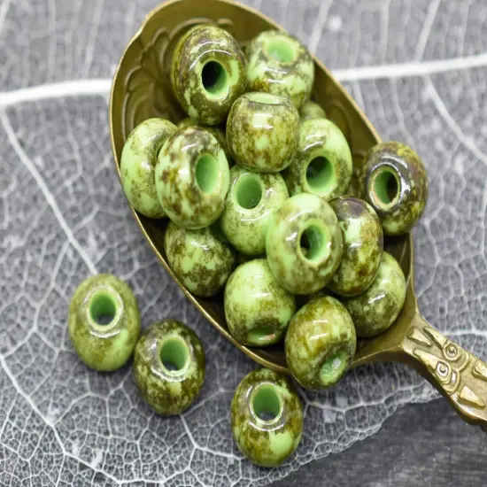 50G Opaque Green Apple Picasso Czech 32/0 Seed Beads {4}