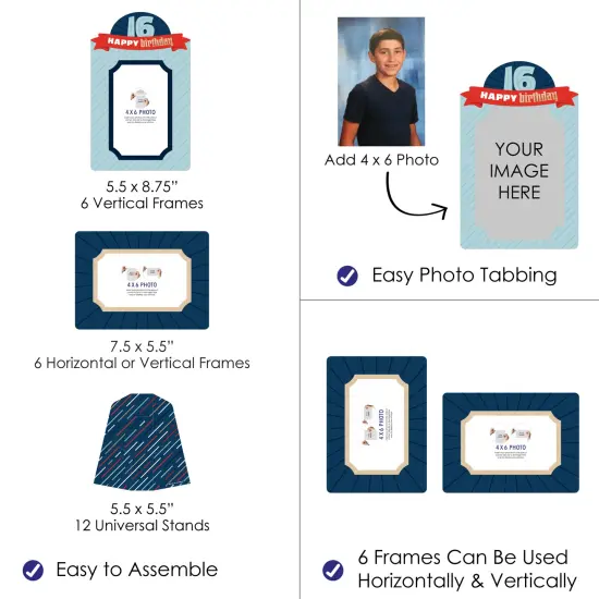 Big Dot of Happiness Boy 16th Birthday - Sweet Sixteen Birthday Party 4x6 Picture Display - Paper Photo Frames - Set of 12 {4}