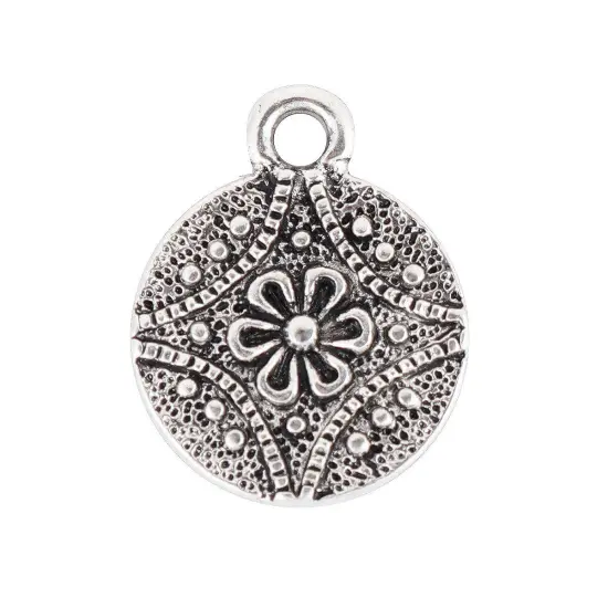 *30* 13mm Antique Silver Floral Medallion Charms {5}