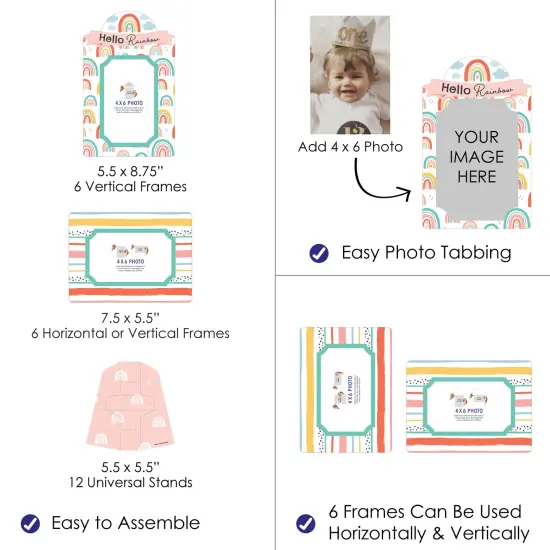 Big Dot of Happiness Hello Rainbow - Boho Baby Shower and Birthday Party 4x6 Picture Display - Paper Photo Frames - Set of 12 {4}