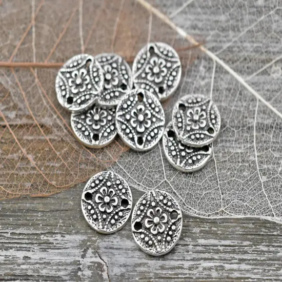 *50* 11mm Antique Silver Round Floral Connectors {2}
