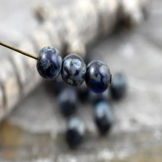 *25* 8mm Sapphire Picasso Round Druk Beads {3}