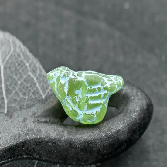 *6* 11x22mm Turquoise Washed Matte Green Apple Bird Beads {3}