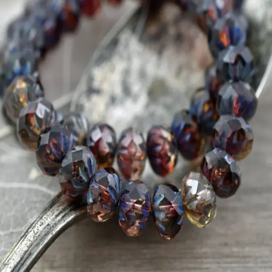 *25* 6x9mm Fuschia Crystal Picasso Fire Polish Cruller Rondelle Beads {2}