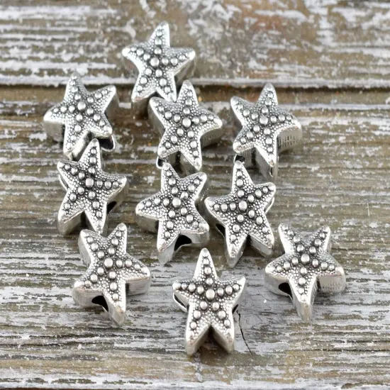 *50* 11mm Antique Silver Starfish Beads {2}