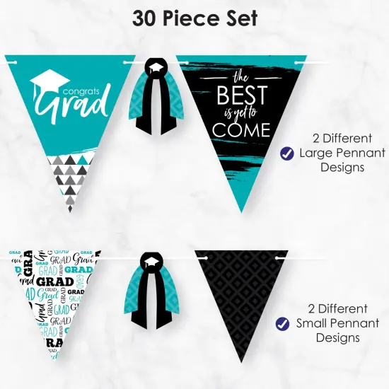 Big Dot of Happiness 30 Piece Teal Graduation Party Pennant Triangle Banner {6}
