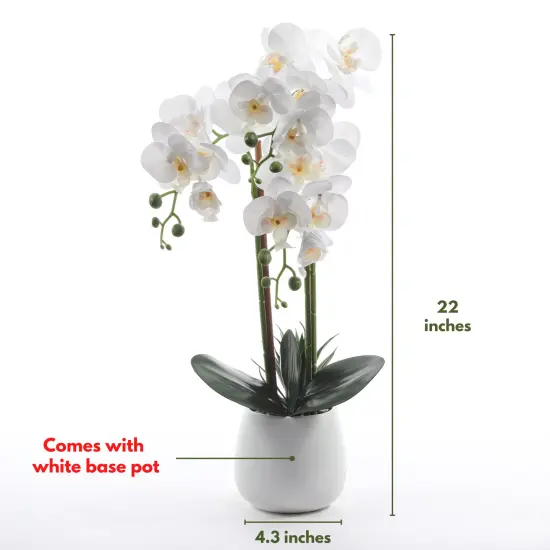 Fake Flowers with Vase, Faux Orchid, Artificial Flowers in Vase, Fake Orchid Fake Plant, Artificial Orchids, Artificial Plants for Home Decor Indoor, Orquideas Artificiales Grandes - White {5}