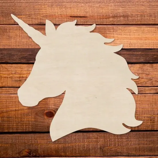 17 in. Unfinished Wooden Unicorn Head {1}