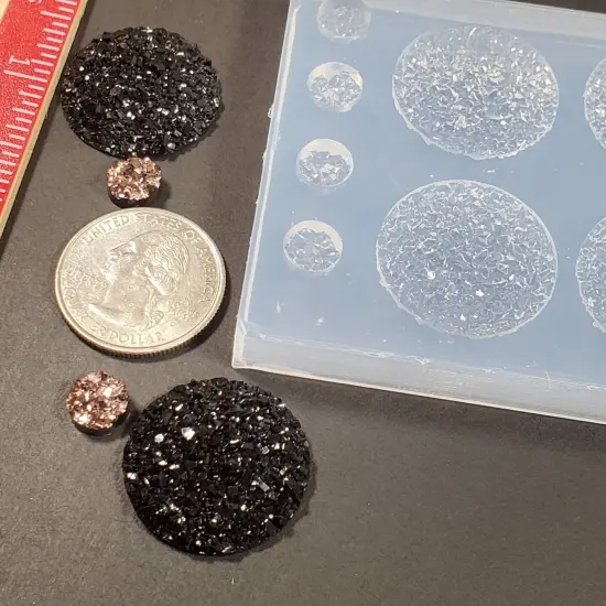 Circle Druzy 25mm Silicone Mold with Bonus 8mm Druzys two Pairs(B5) {4}