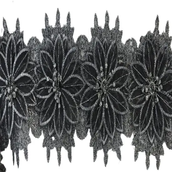 Belagio Venice Lace, 5" Wide, Dimensional Flower Design, 15-Yard Bolt, Metal Gray {1}