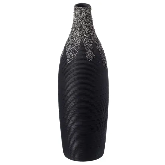 Modern Decorative Ceramic Table Vase Ripped Design Bottle Shape Flower Holder Black {11}