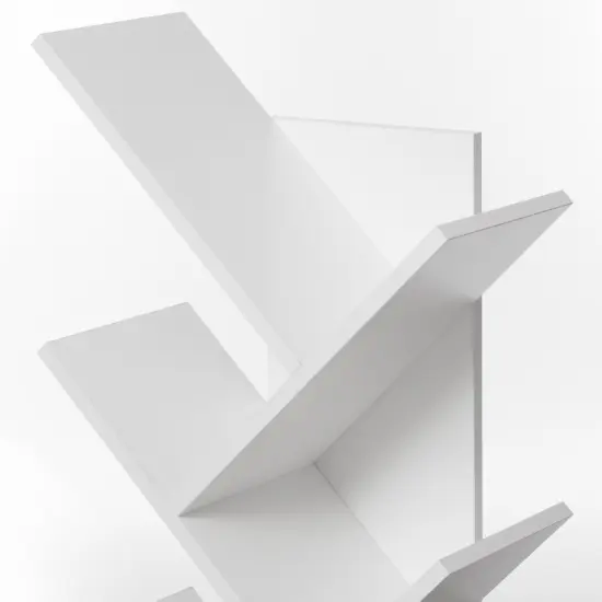 Wooden 9-Shelf Tree Magazine CD Storage Bookcase White {4}