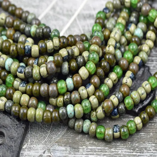 2/0 Aged Neptune Striped Picasso Czech Seed Beads (20" Strand) {3}