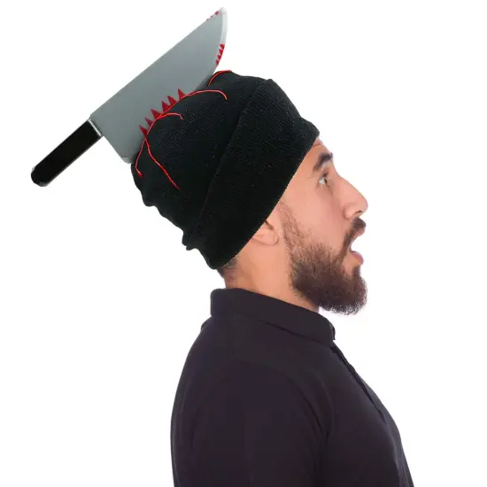 Zombie Scary Knife Hat - Bloody Zombies Horror Costume Accessories Beanie Hat with Large Butcher Weapon Black {4}