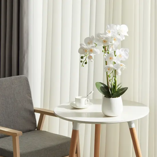 Fake Flowers with Vase, Faux Orchid, Artificial Flowers in Vase, Fake Orchid Fake Plant, Artificial Orchids, Artificial Plants for Home Decor Indoor, Orquideas Artificiales Grandes - White {2}