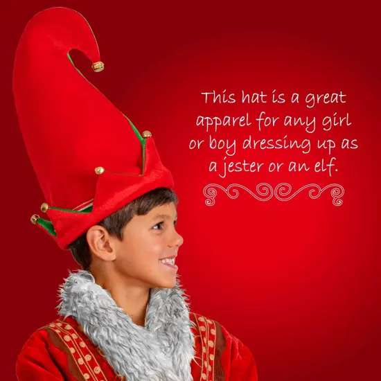Funny Christmas Elf Hat - Red and Green Jolly Velvet Holiday Elven Novelty Costume Hats with Jingle Bell Designs {2}
