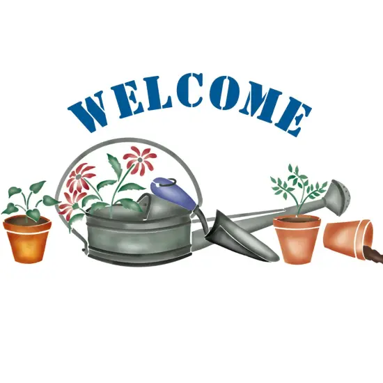 Welcome Watering Can Wall Stencil | 2553 by Designer Stencils | Reusable Art Craft Stencils for Painting on Walls, Canvas, Wood | {2}