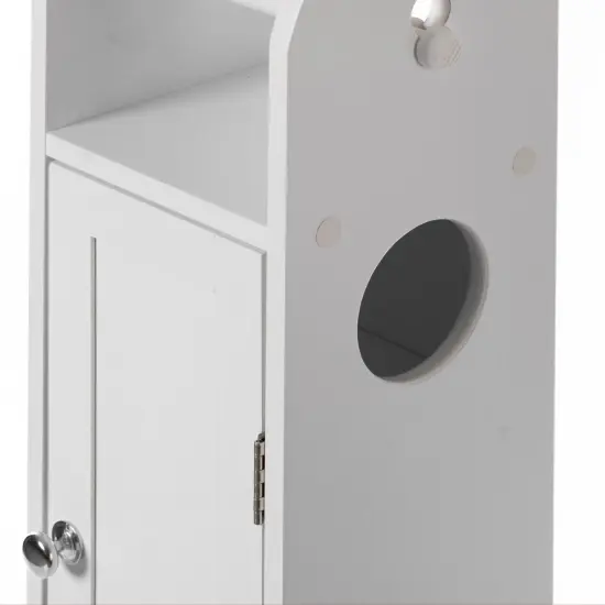 White Freestanding Bathroom Toilet Paper Roll Holder with Storage and Extra Slot For Tissue Roll {4}
