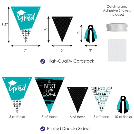 Big Dot of Happiness 30 Piece Teal Graduation Party Pennant Triangle Banner {4}