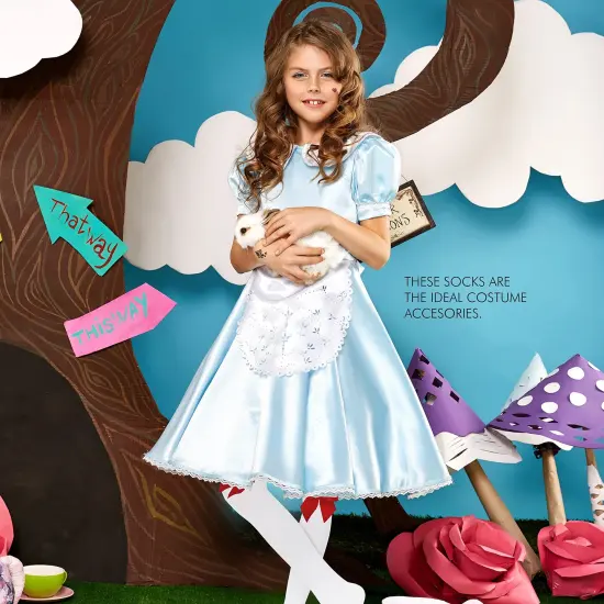 Bow Accent Thigh Highs - White Over the Knee High Stockings with Red Satin Ribbon Bow Accent for Women and Girls {3}