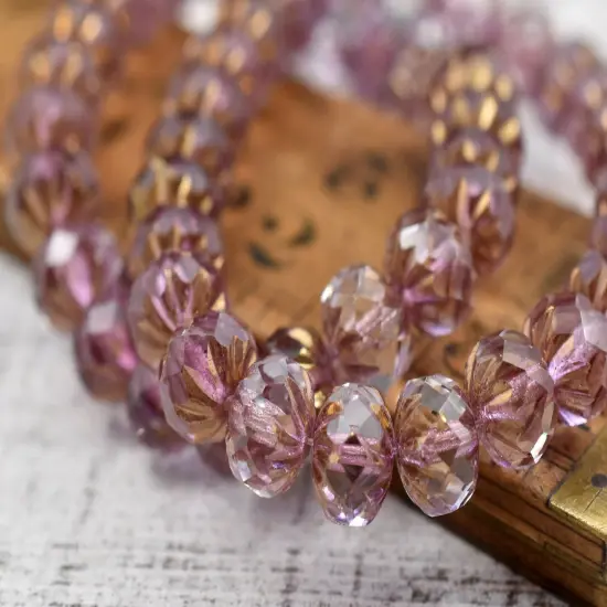 *25* 6x9mm Purple Bronze Washed Crystal Cruller Rondelle Beads {6}