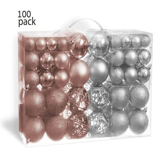 R N' D Toys 100 Rose Gold and Silver Christmas Ornament Balls Shatterproof + 100 Metal Ornament Hooks, Hanging Ornaments for Indoor/Outdoor Christmas Tree, Holiday Party, Home D&eacute;cor {4}