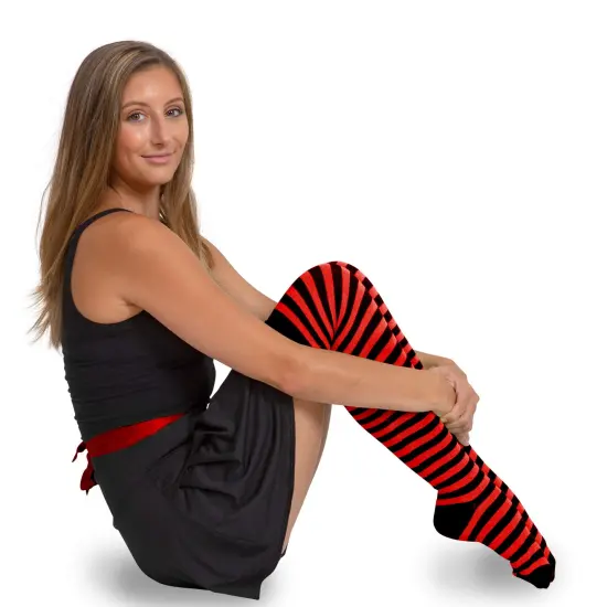 Black and Red Socks - Over The Knee Striped Thigh High Costume Accessories Stockings for Men, Women and Kids {4}