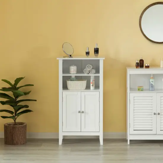 White Bathroom Storage Cabinet with 2 Doors and 2 Open Shelves for Bedroom, Bathroom, and Vanity {5}