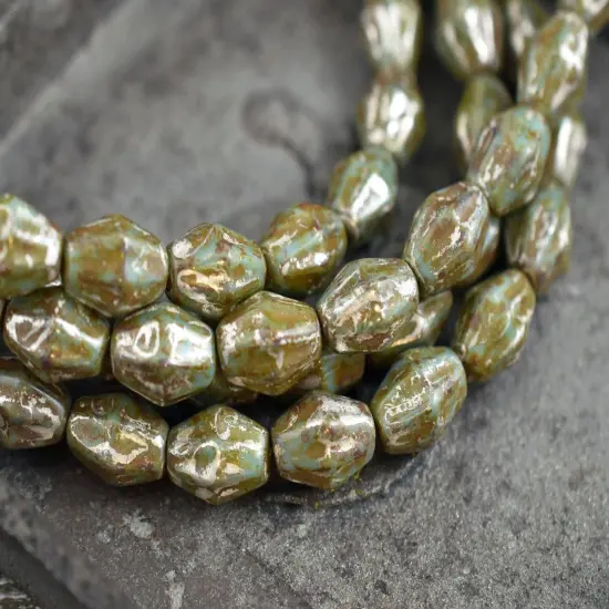 *15* 10x8mm Opaque Green Turquoise Travertine Bicone Beads {3}