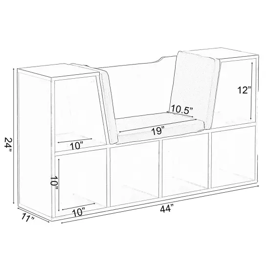Modern Multi-Purpose Bookshelf with Storage Space and Gray Cushioned Reading Nook Black {6}