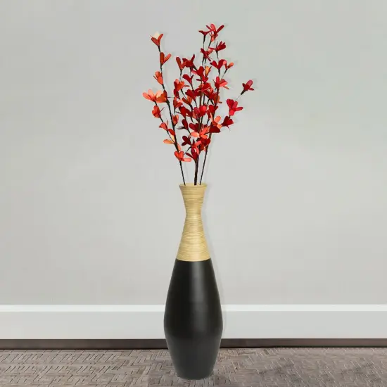 31.5 inch Spun Bamboo Tall Trumpet Floor Vase - Decorative Home Accent, Natural Bamboo, Indoor Decoration, Sustainable Materials, Tall Floral Display, Handmade Bamboo Vase, Floor Standing Vase Black {5}