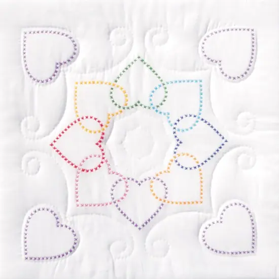 Jack Dempsey Stamped White Quilt Blocks 18"X18" 6/Pkg-XX Hearts Circle {1}