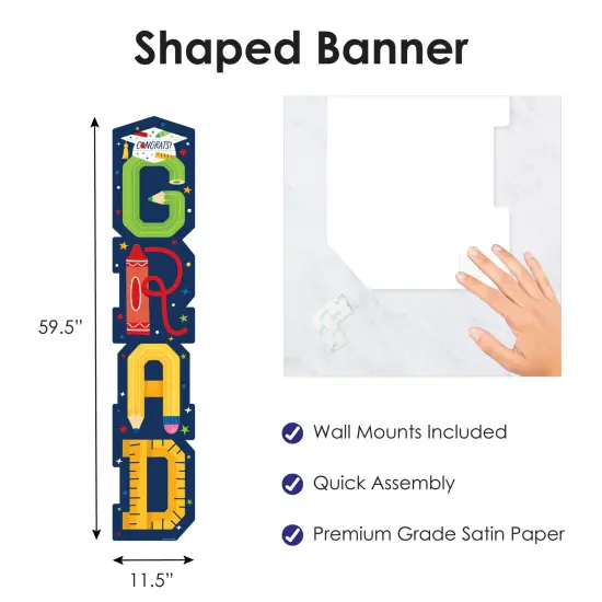 Big Dot of Happiness Elementary Graduation Banner - Vertical Shaped Banner Decorations {4}