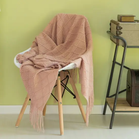 Decorative Throw Blanket - 50x60in Soft Knit with Delightful Fringe Edges for a Sophisticated and Cozy Touch to Your Living Space Lightweight, Breathable, Easy Care, Versatile, All-Season, Ideal for Lounging, Gifting Pink {3}