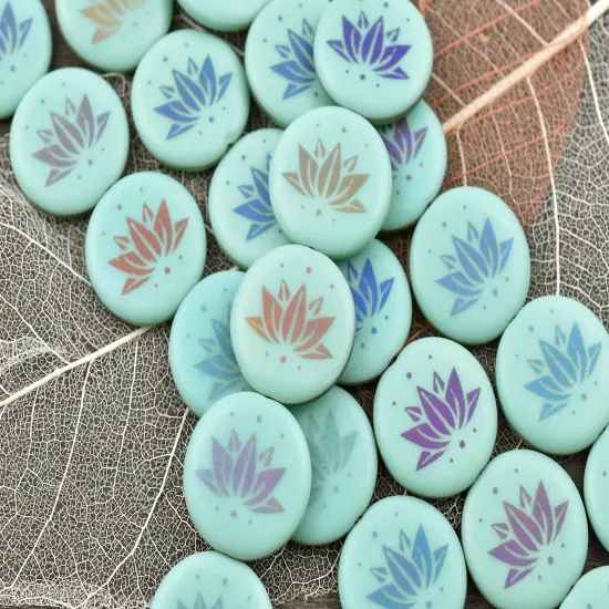*8* 17mm Matte Turquoise Metallic Iris Laser Tattoo Lotus Flower Coin Beads {2}