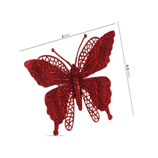 Butterfly Ornament Clips, Shatterproof Christmas Tree Ornaments Green And Red, Butterfly Decoration For Home, Party, Wedding, Or Holiday Dcor (Red, Green) {6}