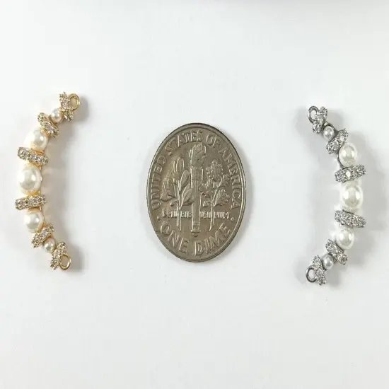 Elegant Pearl CZ Pave Curve Connector in 18K Gold/Silver Plating for DIY Jewelry Making 1 piece {6}