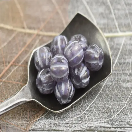 *20* 8mm Silver Washed Gold Lustered Thistle Large Hole Melon Beads {5}