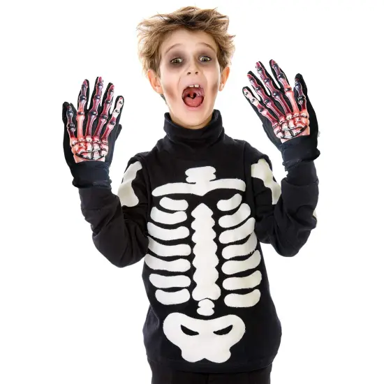 Blood Zombie Skeleton Gloves - Skeleton Hands with Realistic Blood Costume Accessories Gloves - 1 Pair {3}