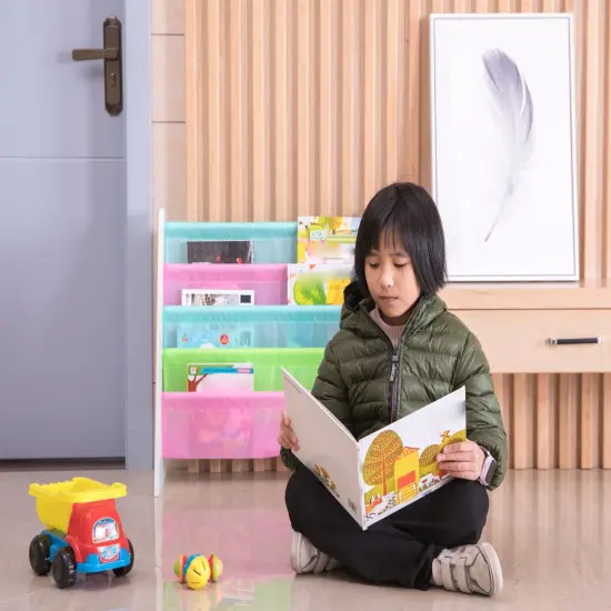 4 Tiered Colorful Lined Kids' Sling Magazine Book Rack {4}