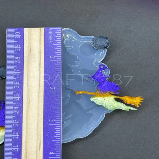 Witch on Broom Dangle Earring Silicone Mold(C5) {2}